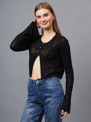 Gaiia Self Design Long Sleeve Top With Button