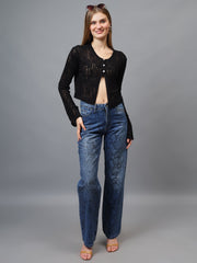 Gaiia Self Design Long Sleeve Top With Button