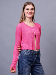 Gaiia Self Design Long Sleeve Top With Button