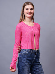 Gaiia Self Design Long Sleeve Top With Button