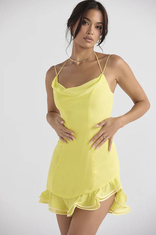 Gaiia Aster Cowl Neck Dress - Yellow - GAIIA