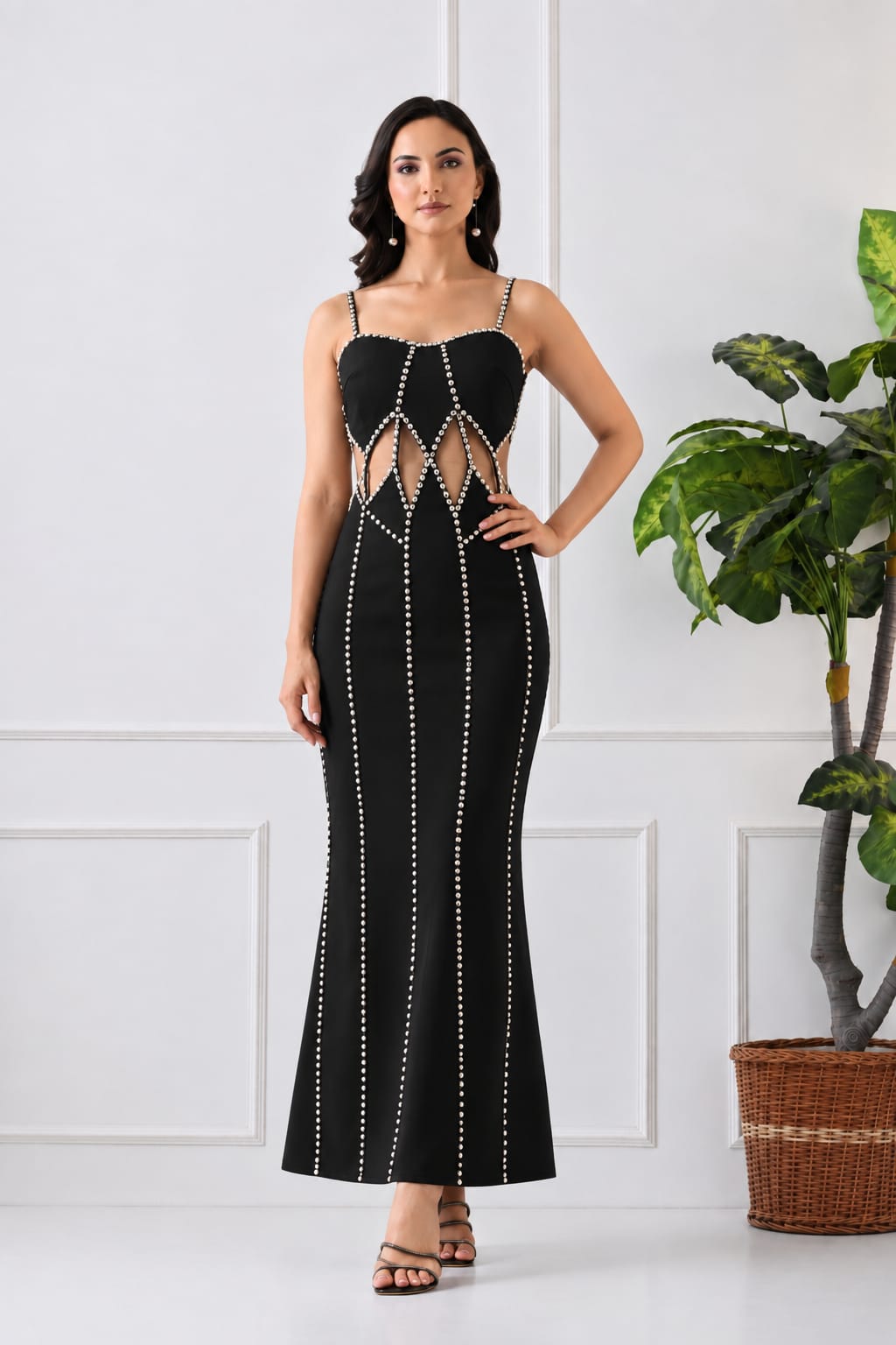 Midnight Pearl Cut-Out Gown
