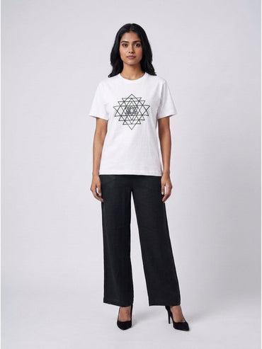 Black Beaded Sri Yantra Cotton T-Shirts - GAIIA