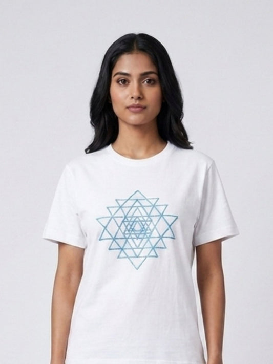 Blue Beaded Sri Yantra Cotton T-Shirts - GAIIA