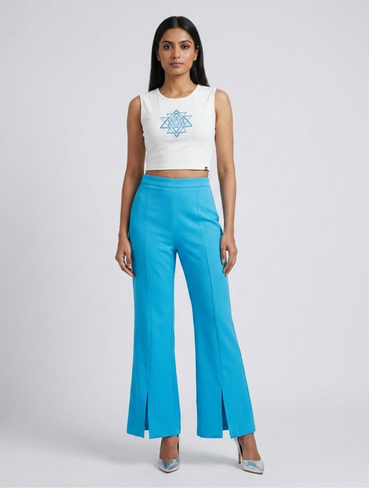 Blue Beaded Sri Yantra Cotton Tank Top - GAIIA
