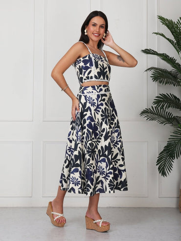 Blue & White Printed Strap Co - Ord Set - GAIIA