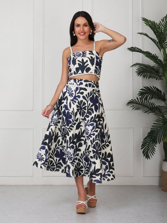 Blue & White Printed Strap Co - Ord Set - GAIIA