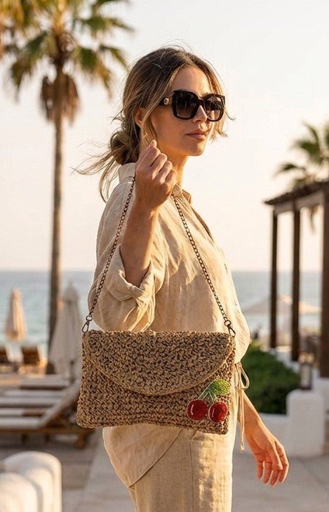 Cherry Charm Beaded Woven Clutch - GAIIA
