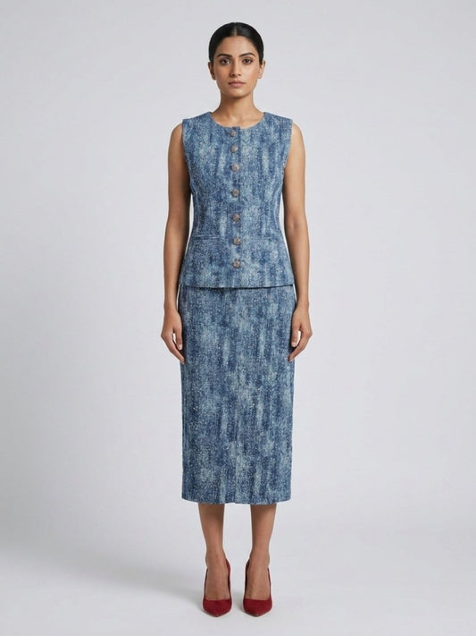 Dark Blue Embellished Blazer Co - Ord Set - GAIIA