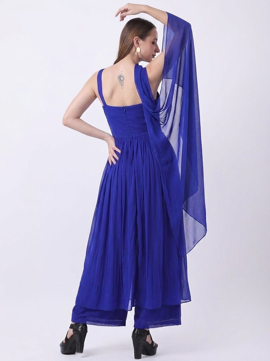 Gaiia 3-Piece Set With Sheer Overlay - Blue - GAIIA