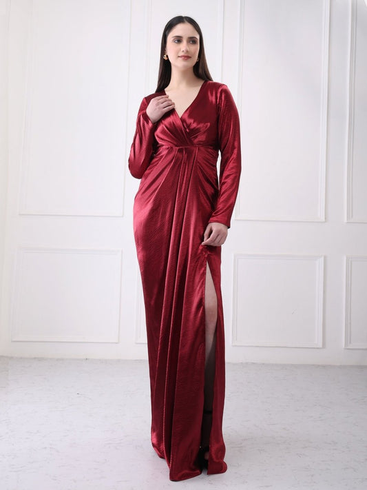 Gaiia Satin Wrap Solid Maxi Dress - GAIIA