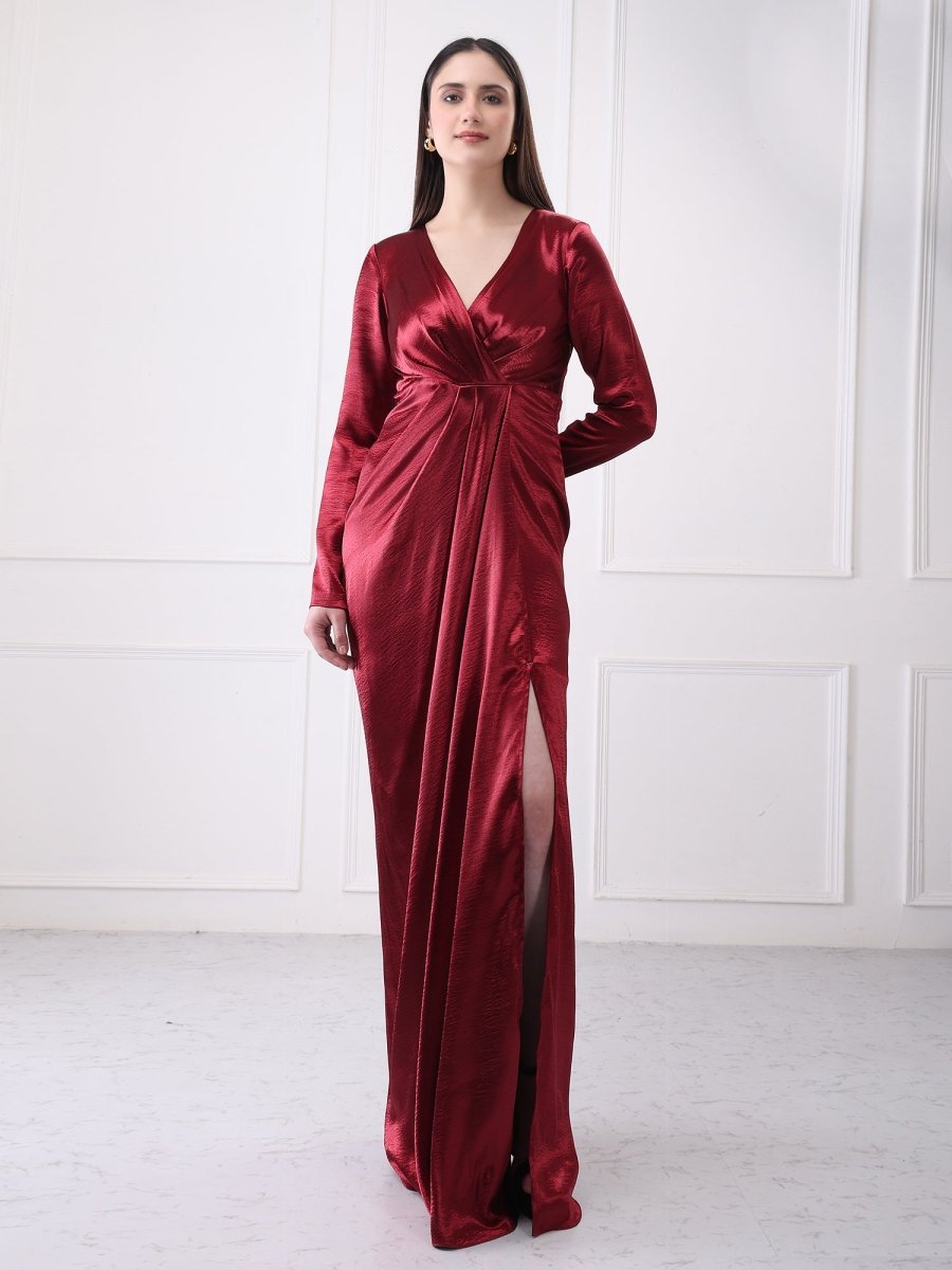 Gaiia Satin Wrap Solid Maxi Dress - GAIIA