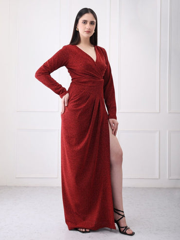 Gaiia Shimmery Partywear Long Slit Maxi Dress - GAIIA