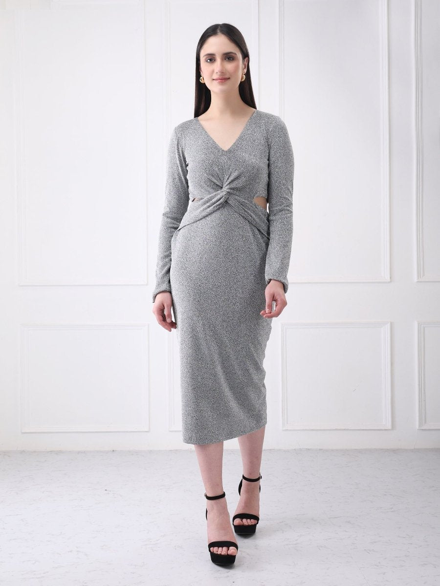 Gaiia Shimmery Plunge Front Twisted Midi Dress - GAIIA