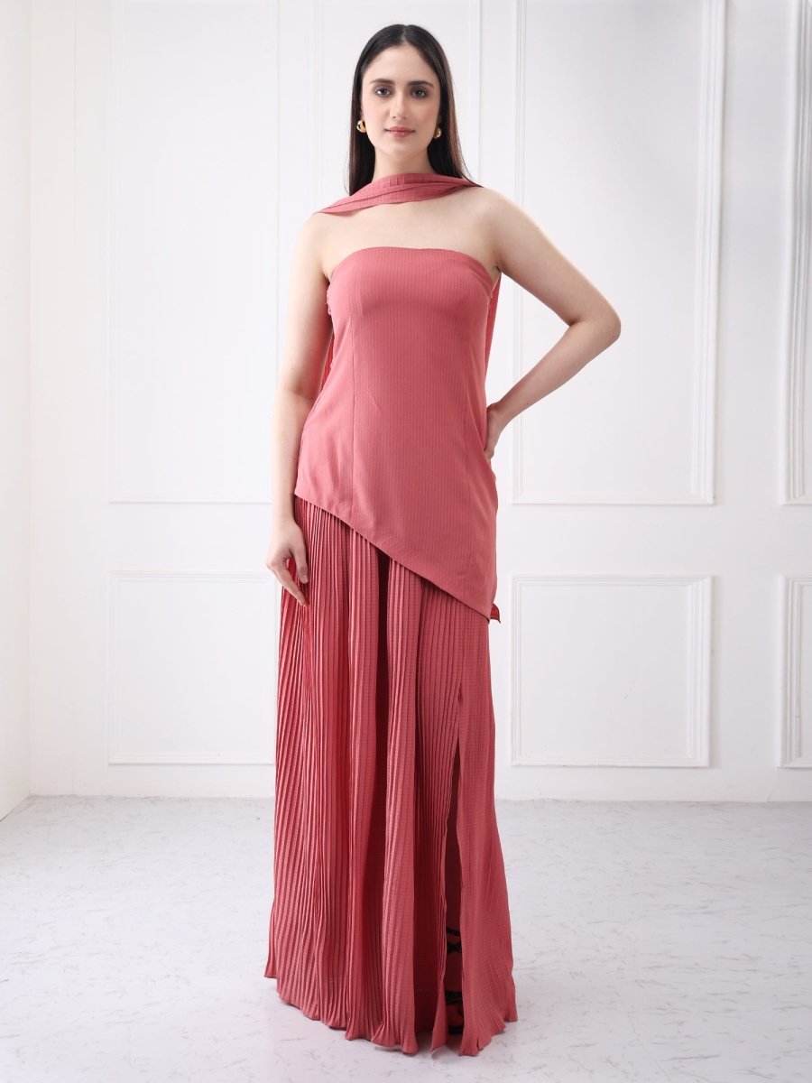 Gaiia Strapless Long Slit Maxi Dress With Scarf - GAIIA