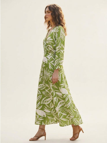 Green Floral Printed Satin Maxi Dress - GAIIA