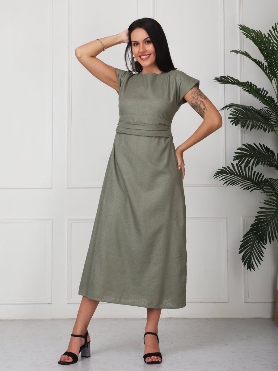 Green Solid Boat Neck Maxi Dress - GAIIA
