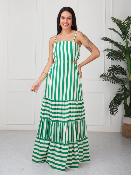 Green Striped Cami Style Tiered Maxi Dress - GAIIA