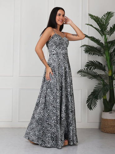 Grey Animal Print Corset Style Maxi Dress - GAIIA