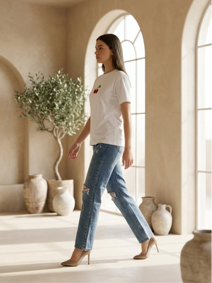 Hand Beaded Cherry Cotton T-shirt - GAIIA
