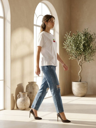 Hand Beaded Cherry Cotton T-shirt - GAIIA