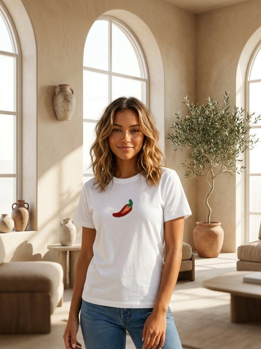 Hand Beaded Chilli Cotton T-shirt - GAIIA