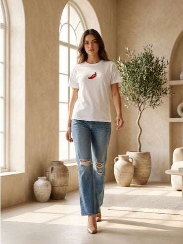 Hand Beaded Chilli Cotton T-shirt - GAIIA