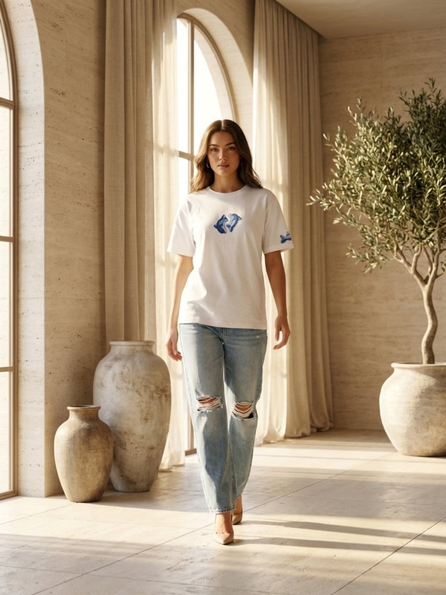 Hand Beaded Dolphin Cotton T-shirt - GAIIA