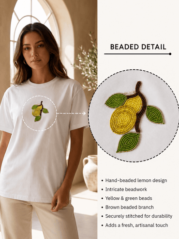 Hand Beaded Lemon Cotton T-shirt - GAIIA