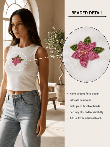 Hand Beaded Lily Cotton Tank Top - GAIIA