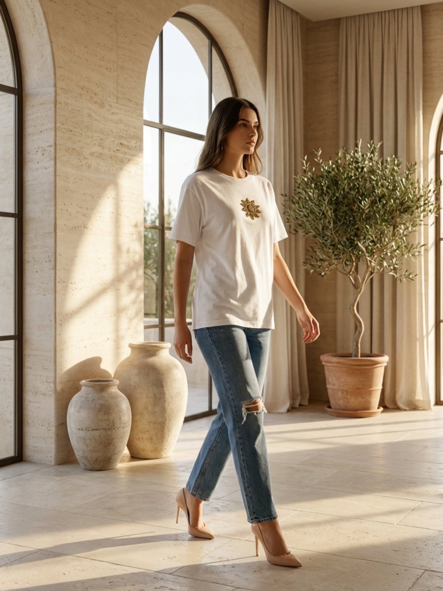 Hand Beaded Sun Cotton T-shirt - GAIIA