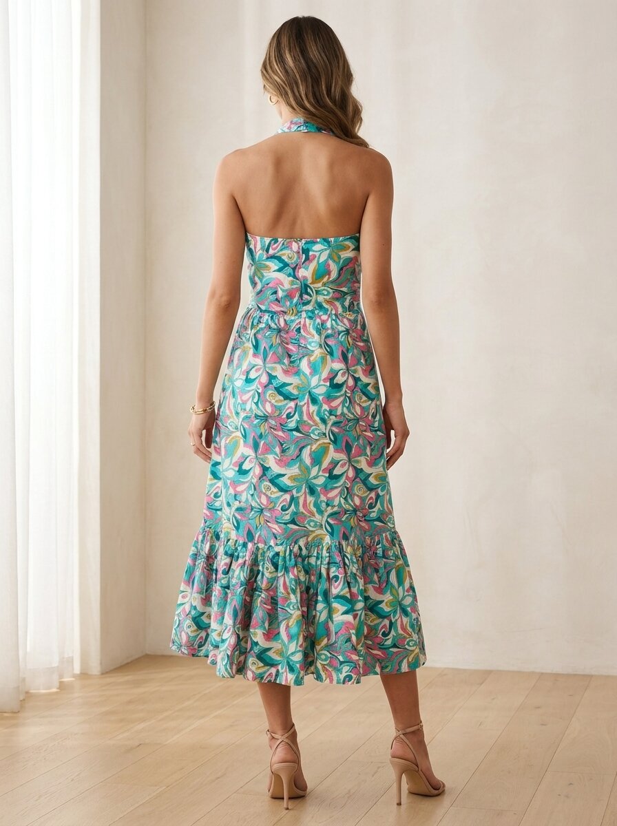 Halter neck Floral Printed Fit & Flare Dress