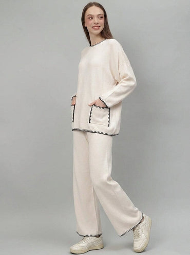 Mock Neck Top with Wide-Leg Trousers Co-Ord Set - GAIIA