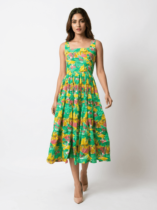 Petal Pop Square Neck Cotton Dress - GAIIA