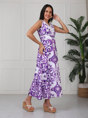 Purple Printed Cotton Maxi Dress - GAIIA