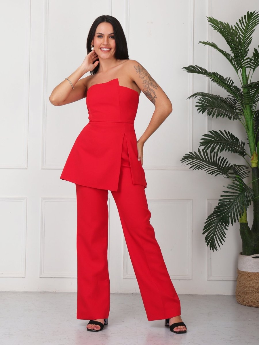Red Solid Vanillia - Strapless Co - Ord Set - GAIIA