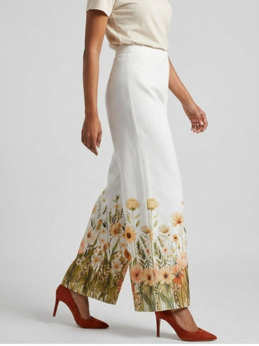 White Floral Print Shirt With Palazzo Co - Ord Set - GAIIA