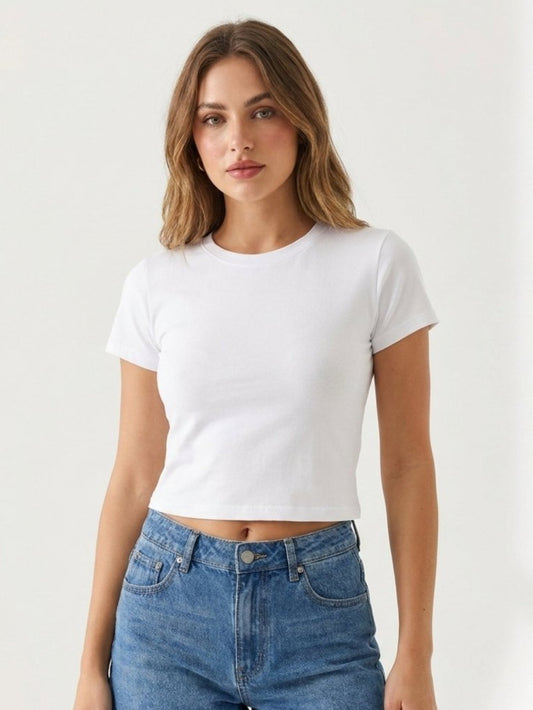 White Solid Cotton Crop Top - GAIIA