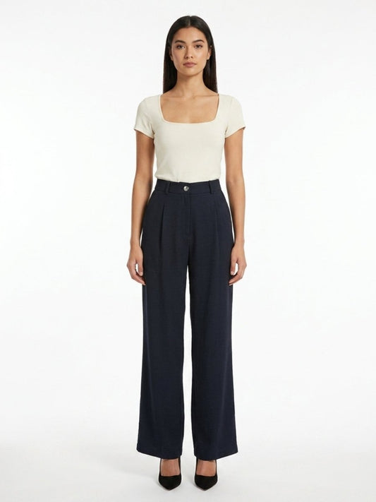 Women Solid Linen Blend Straight Fit Trouser - GAIIA