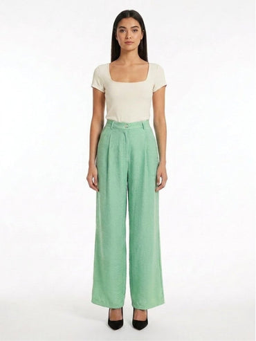 Women Solid Linen Blend Straight Fit Trouser - GAIIA