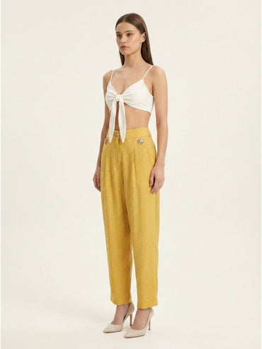 Women Solid Linen Blend Trouser - GAIIA