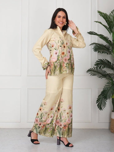 Yellow Floral Print Shirt With Palazzo Co - Ord Set - GAIIA
