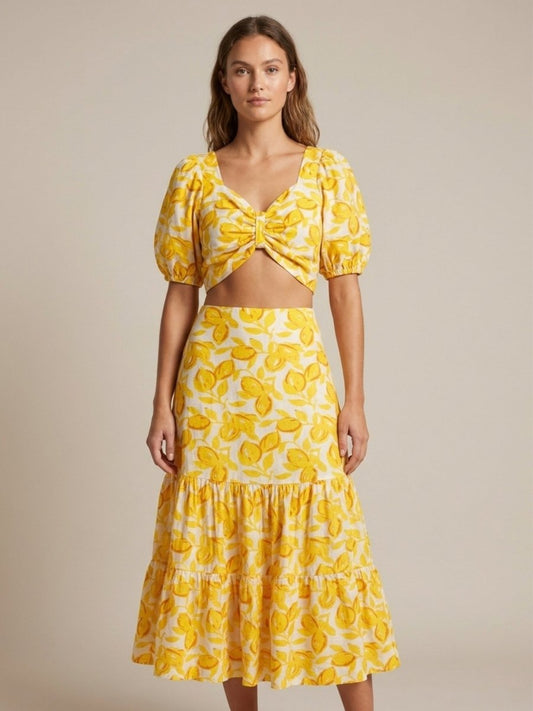 Yellow Floral Printed Cotton Co - Ord Set - GAIIA