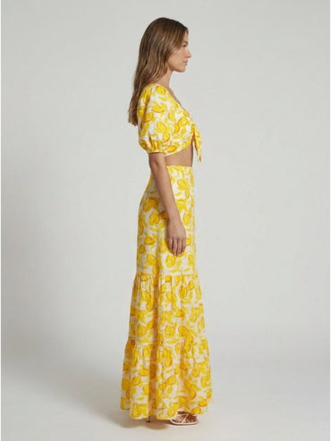 Yellow Floral Printed Satin Co - Ord Set - GAIIA