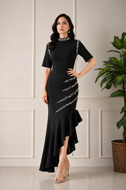 Noir Élan Embellished Dress