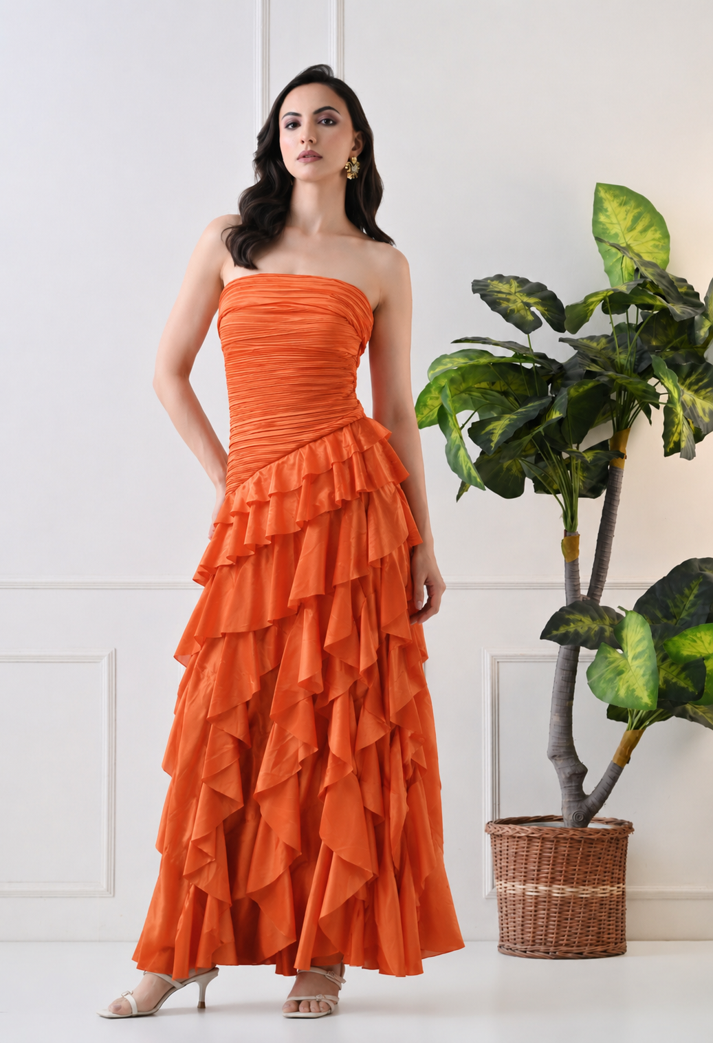 Sunset Ruffle Draped Dress