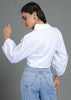 Women White Solid Waist Cut Collared Shirt