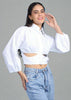 Women White Solid Waist Cut Collared Shirt