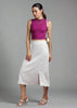 Solid White Satin Midi Skirt with Slit