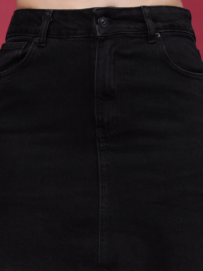 Fashion Black High Waist Mini Denim Skirt